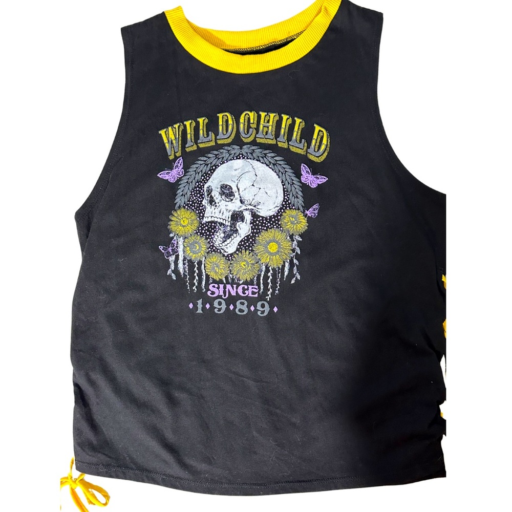 STREETWEAR TANK TOP Biker Chic Black Yellow Skull Graphic Wild Child JRs SZL NEW